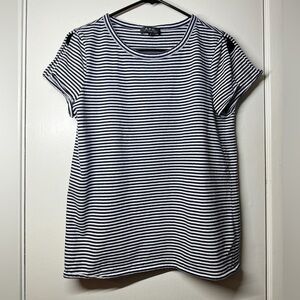 A.P.C. Navy Blue White Striped 100% Cotton Split Sleeve Short Sleeve Shirt Top M